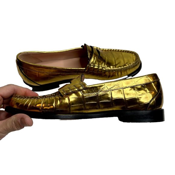 J.Crew $268 Winona Penny Loafers Croc Inspired Metallic Leather Size 9.5 BV736 - Picture 7 of 11